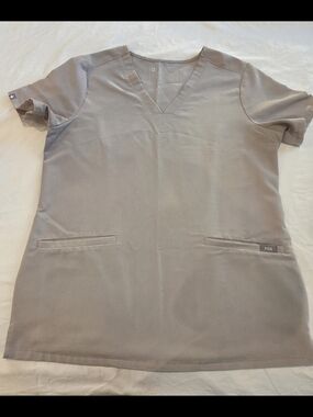 FIGS Technical Collection V-Neck Top in Light Taupe